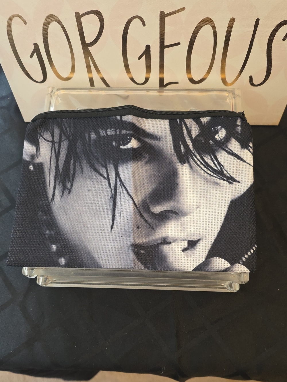 Black & White Graphic Zip Pouch - Women Make Up Bag